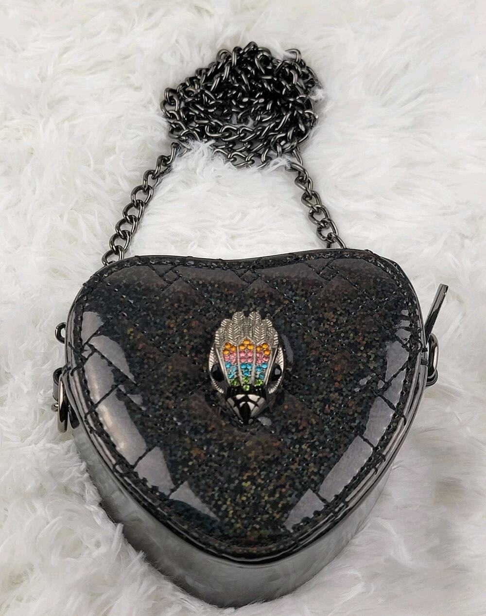 Heart Designer Mini Purse Black Metallic Crossbody 24 Chain Zip Small Bag Eagle